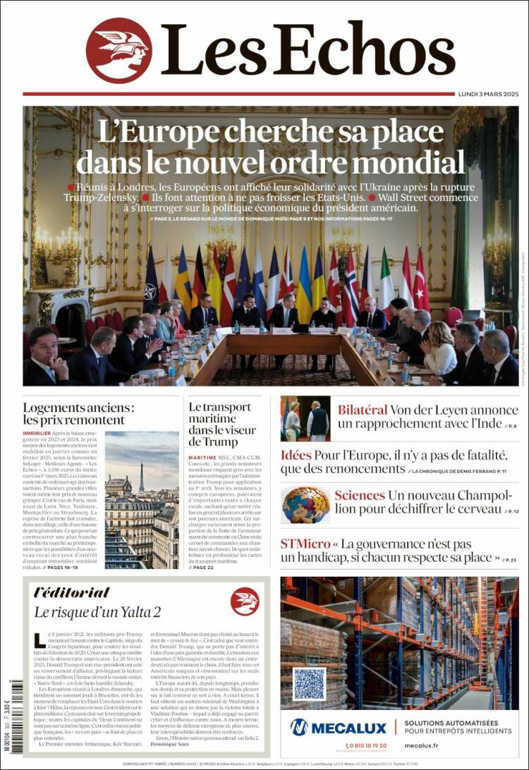 Portada de Les Echos (Francia)