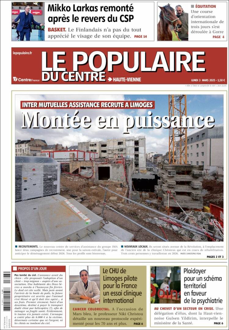 Portada de Le Populaire du Centre (Francia)