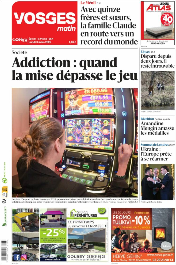 Portada de Vosges Matin (Francia)