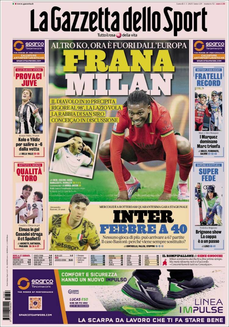 Portada de La Gazzetta dello Sport (Italia)