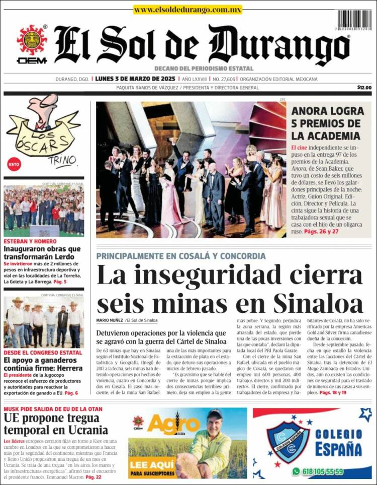 Portada de El Sol de Durango (México)