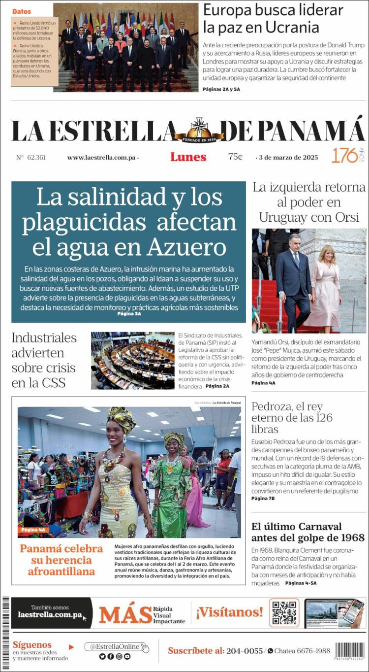 Portada de La Estrella de Panamá (Panam&aacute;)