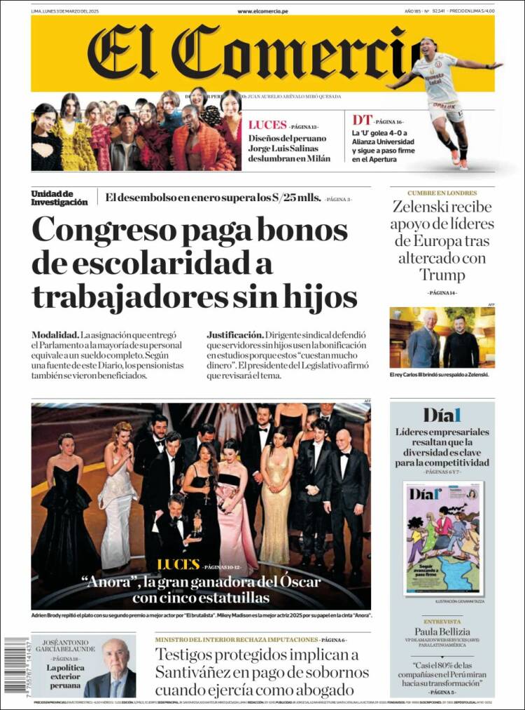 Portada de El Comercio (Per&uacute;)
