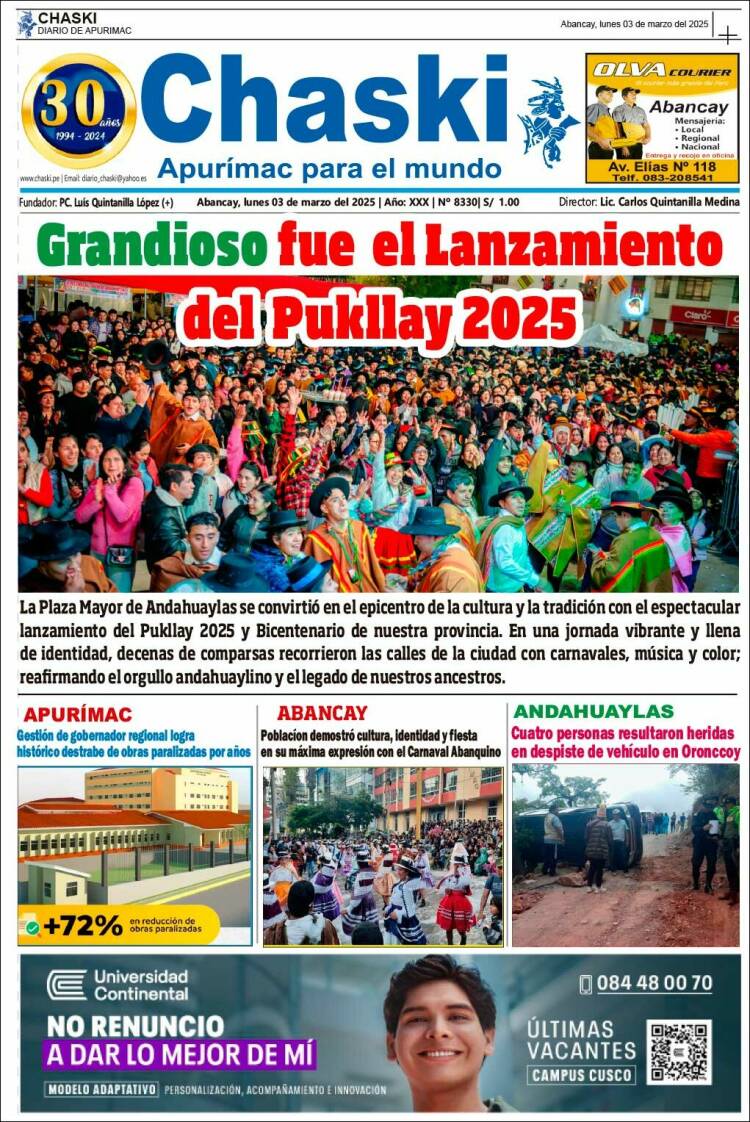 Portada de Diario Chaski (Per&uacute;)