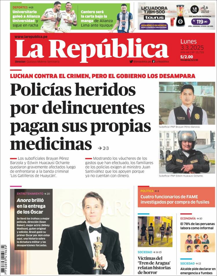 Portada de La Republica (Per&uacute;)