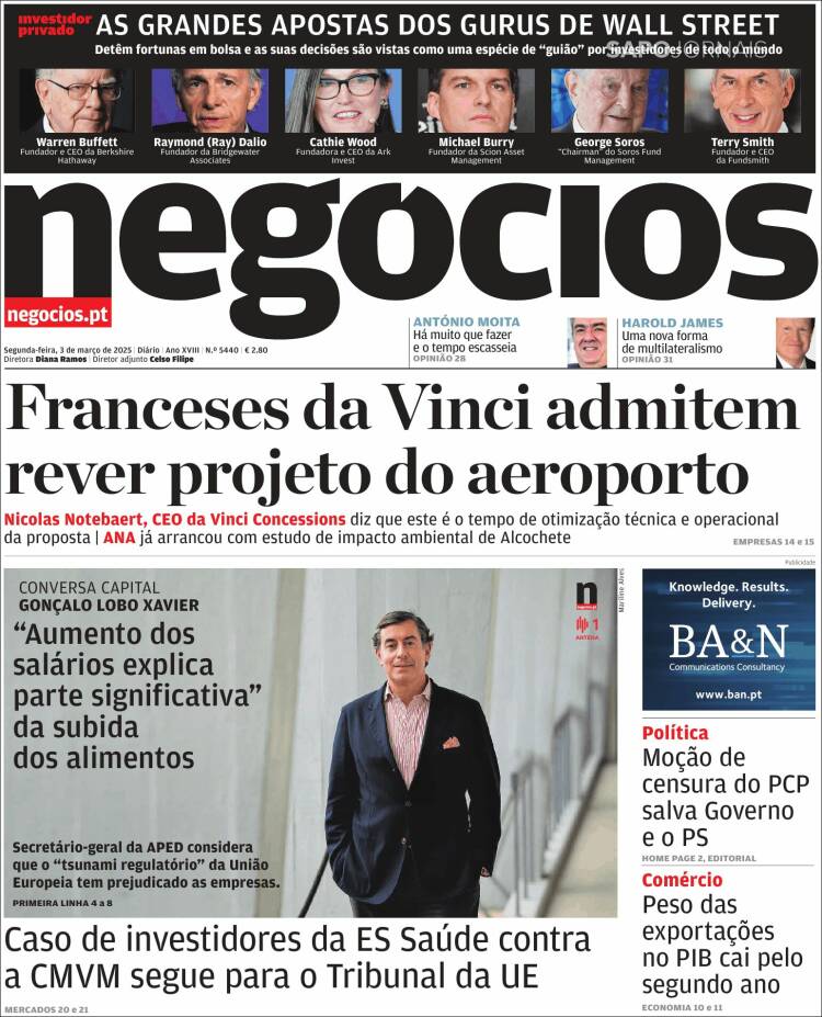 Portada de Jornal de Negócios (Portugal)