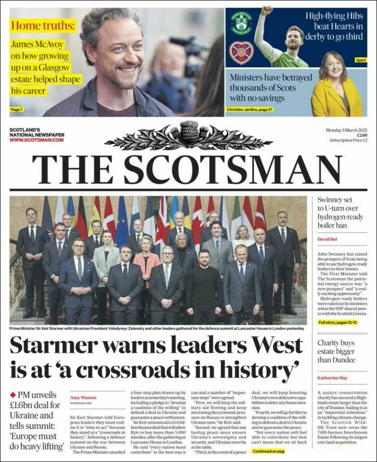 Portada de The Scotsman (Reino Unido)
