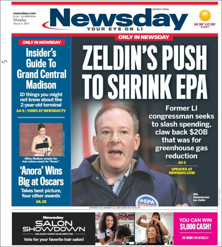 Portada de Newsday (USA)