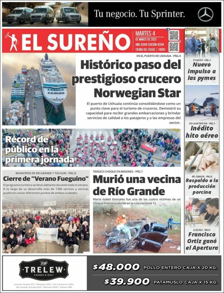 Portada de Diario El Sureño (Argentina)