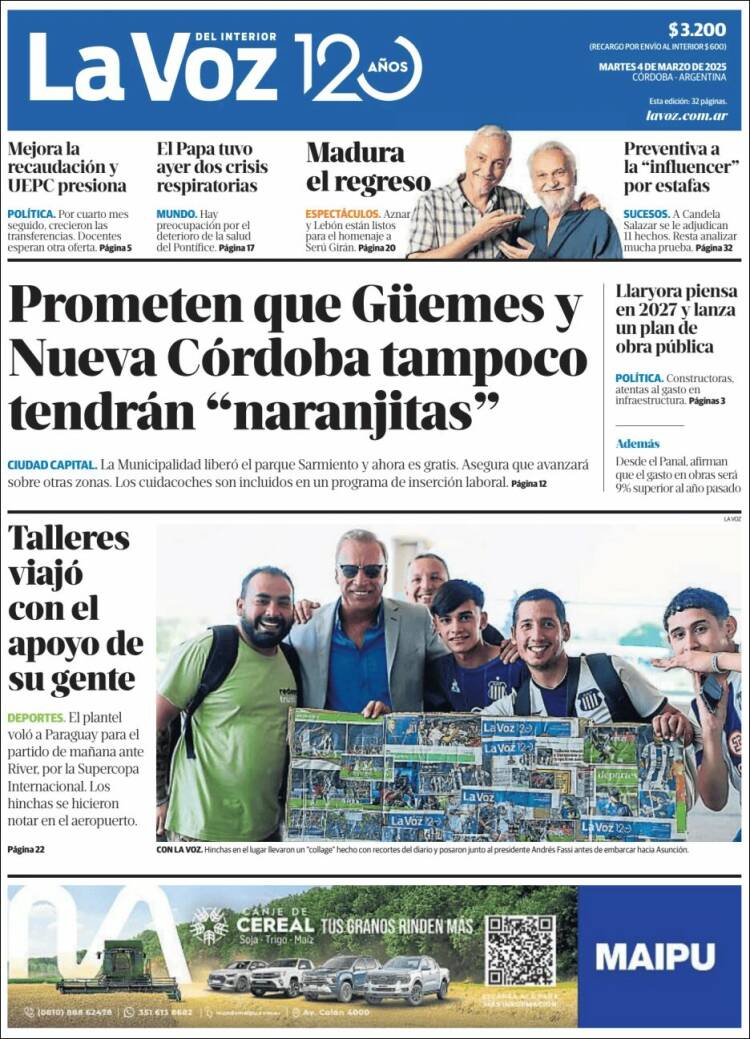 Portada de La Voz del Interior (Argentina)