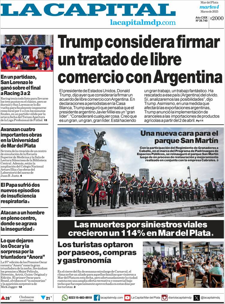 Portada de Diario La Capital - Mar del Plata (Argentina)