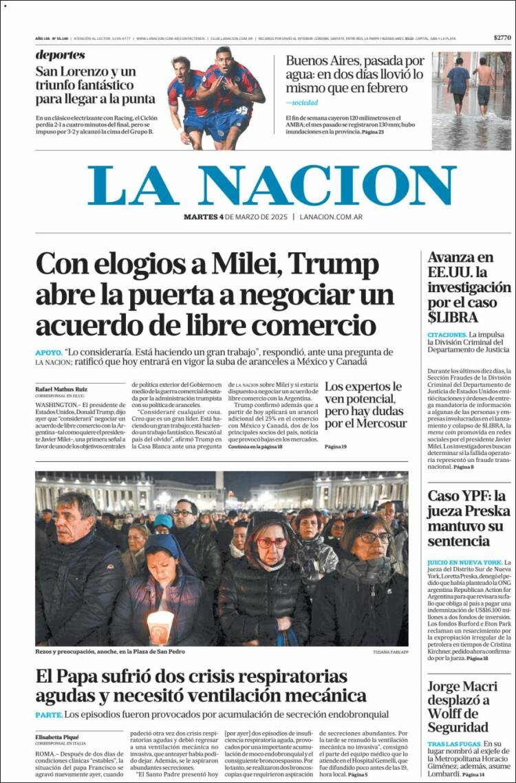 Portada de La Nación (Argentina)