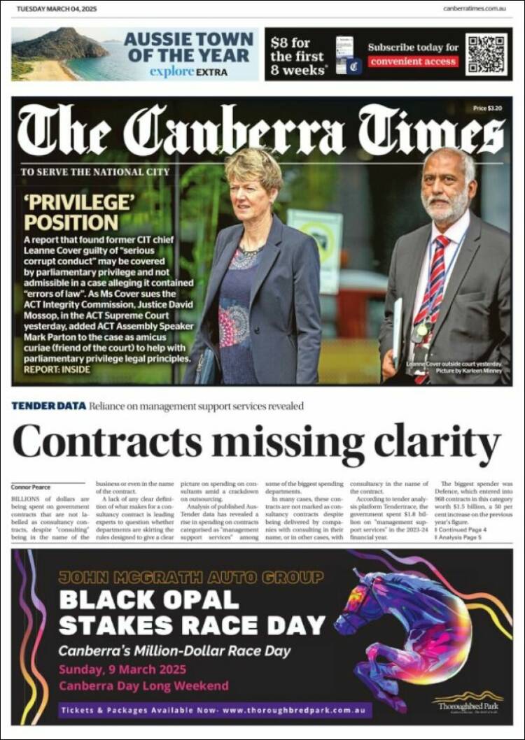 Portada de The Canberra Times (Australia)