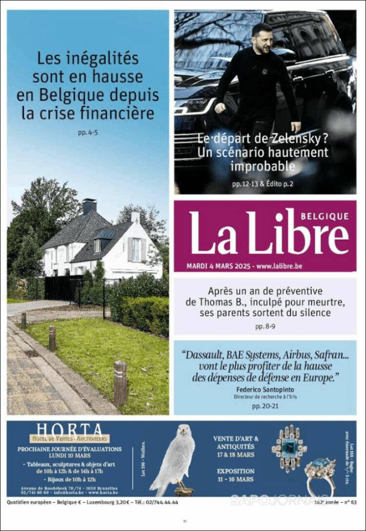 Portada de La Libre.be (B&eacute;lgica)
