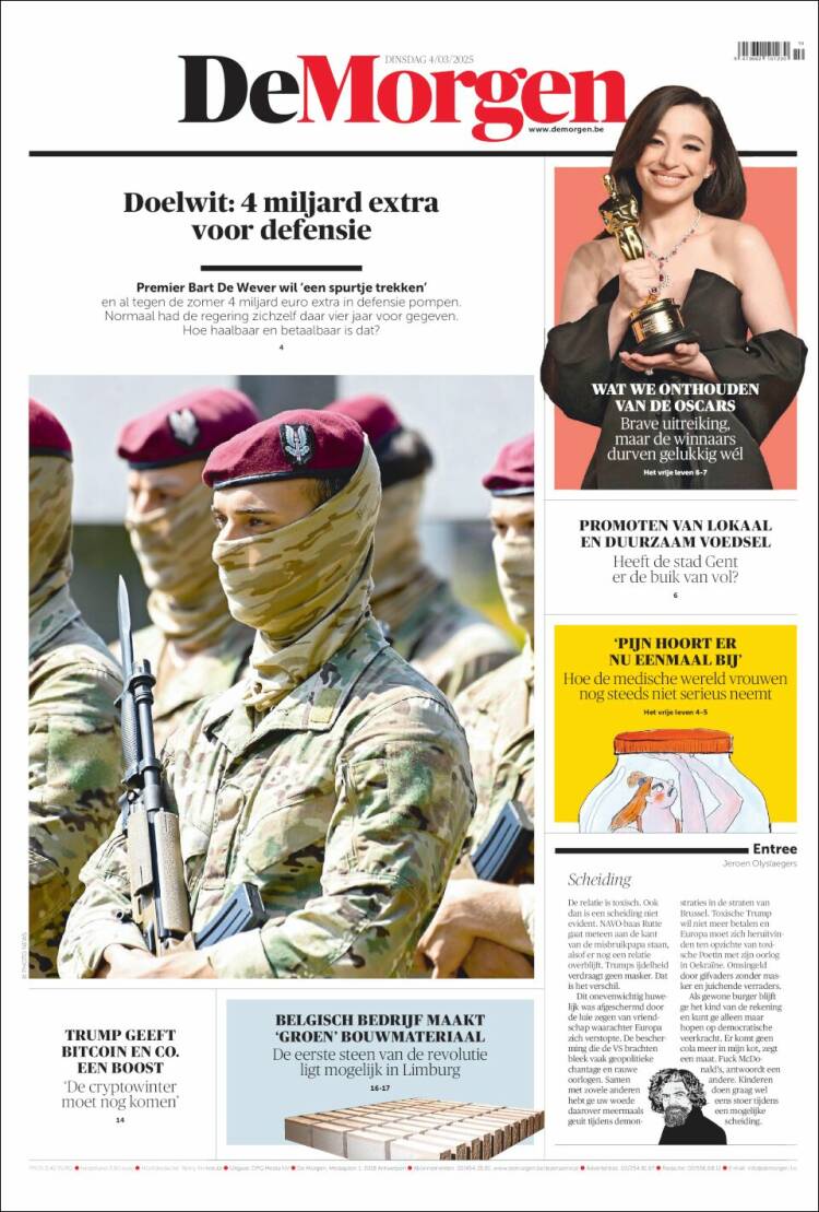 Portada de De Morgen (B&eacute;lgica)