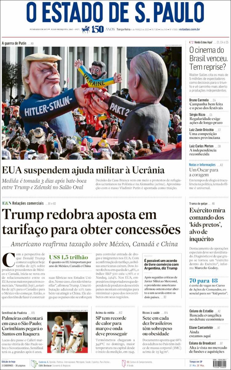 Portada de O Estado de São Paulo (Brasil)