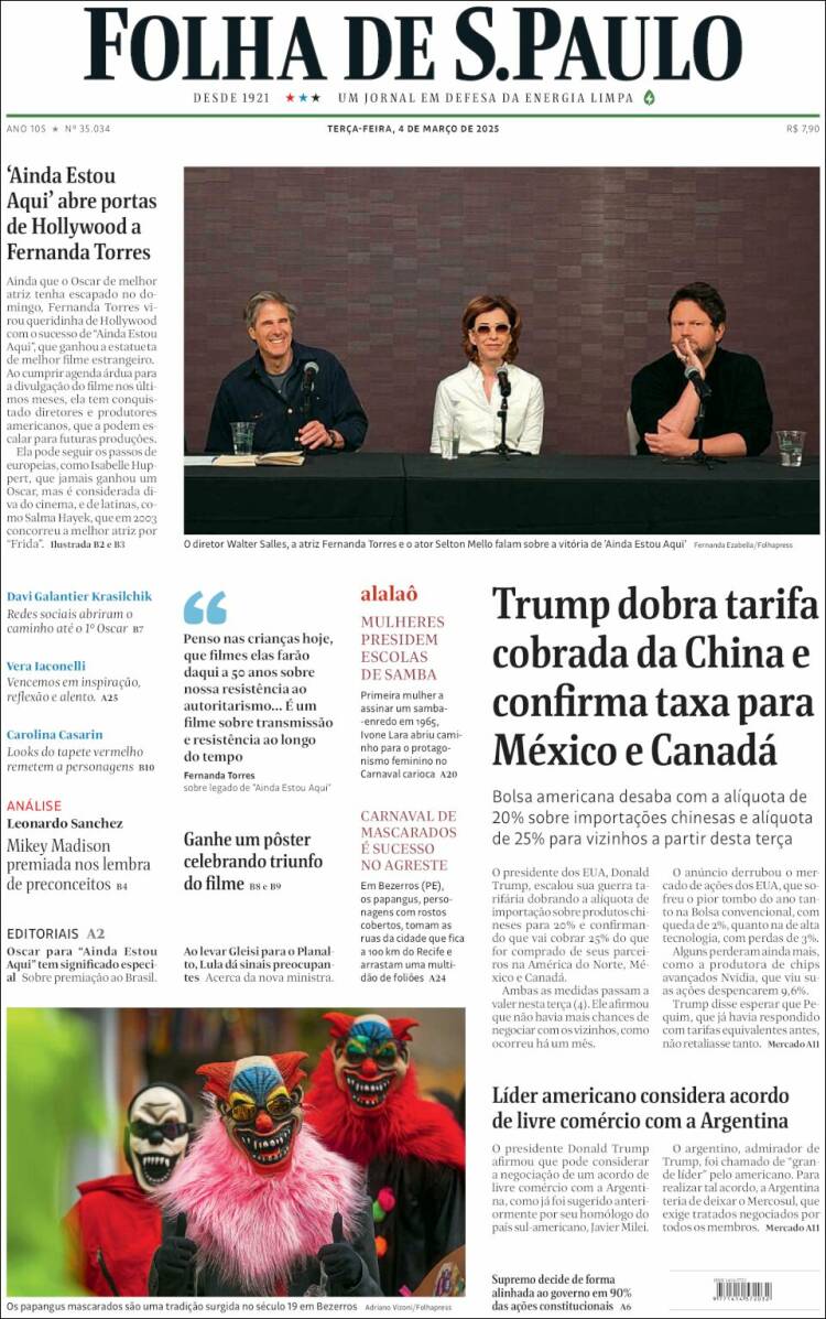 Portada de Folha de São Paulo (Brasil)
