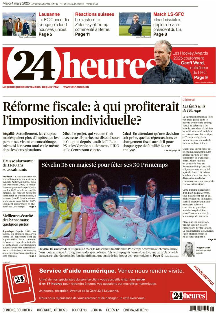 Portada de 24 Heures (Suiza)