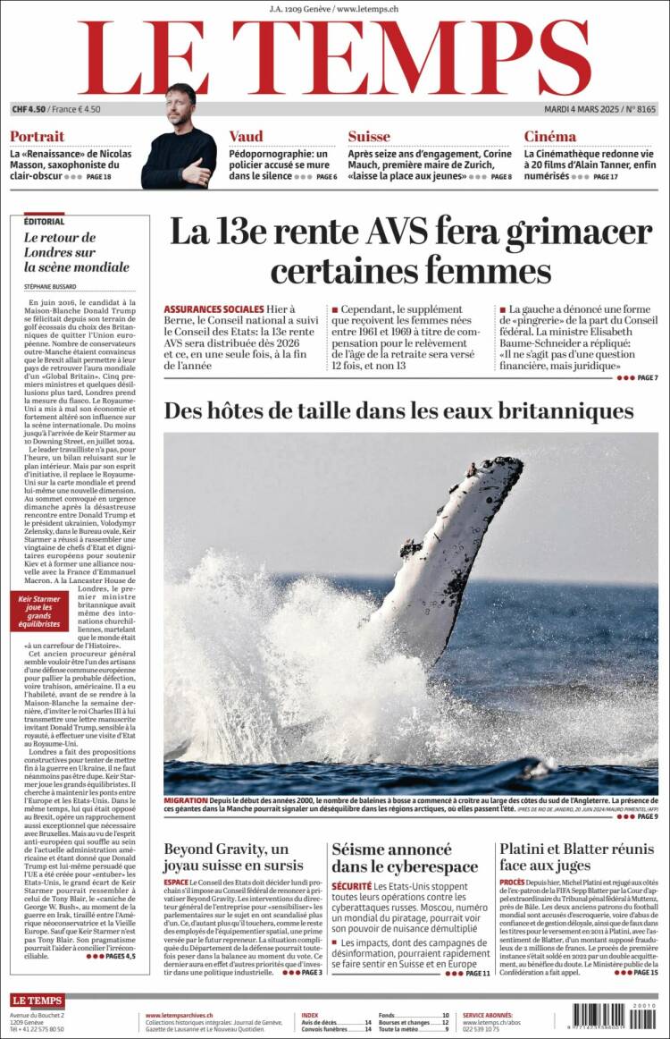 Portada de Le Matin (Suiza)
