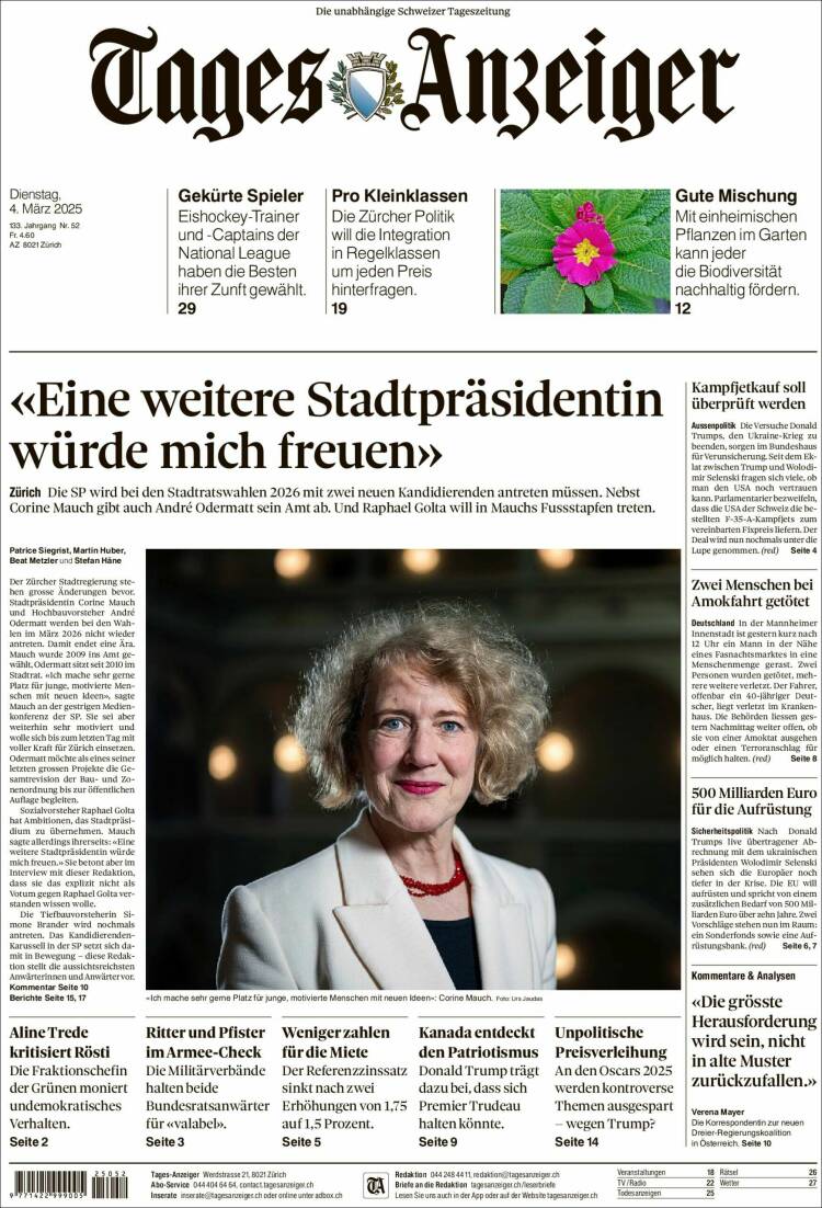 Portada de Tages-Anzeiger (Suiza)