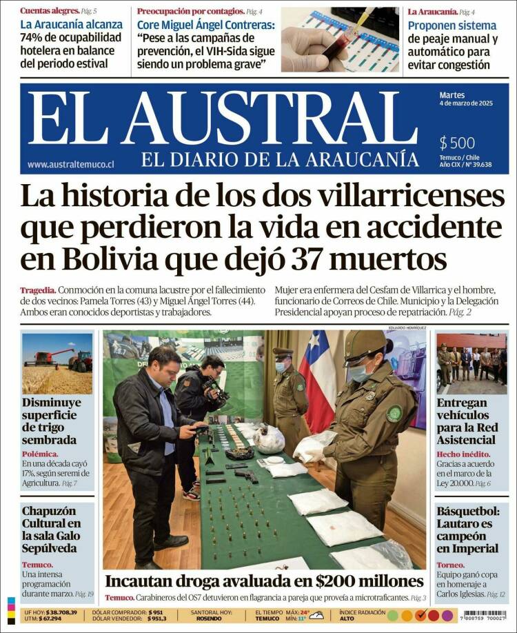 Portada de El Austral de Temuco (Chile)