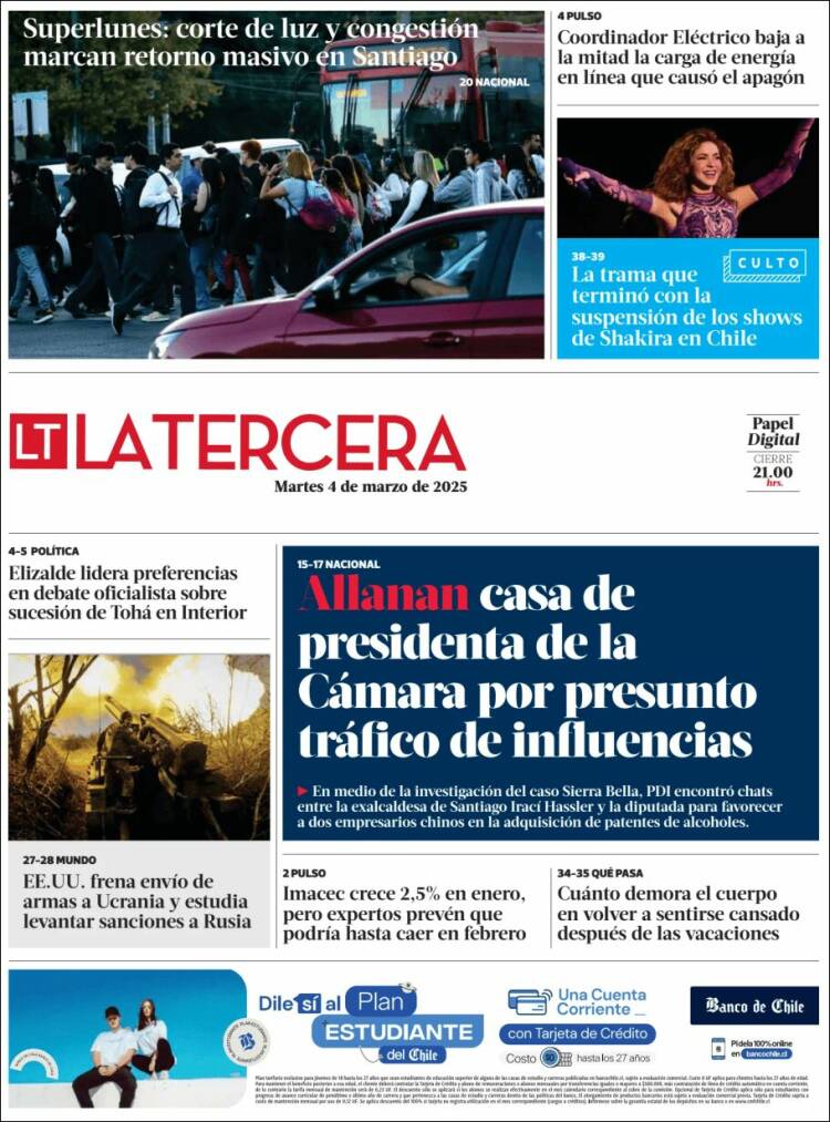 Portada de La Tercera (Chile)