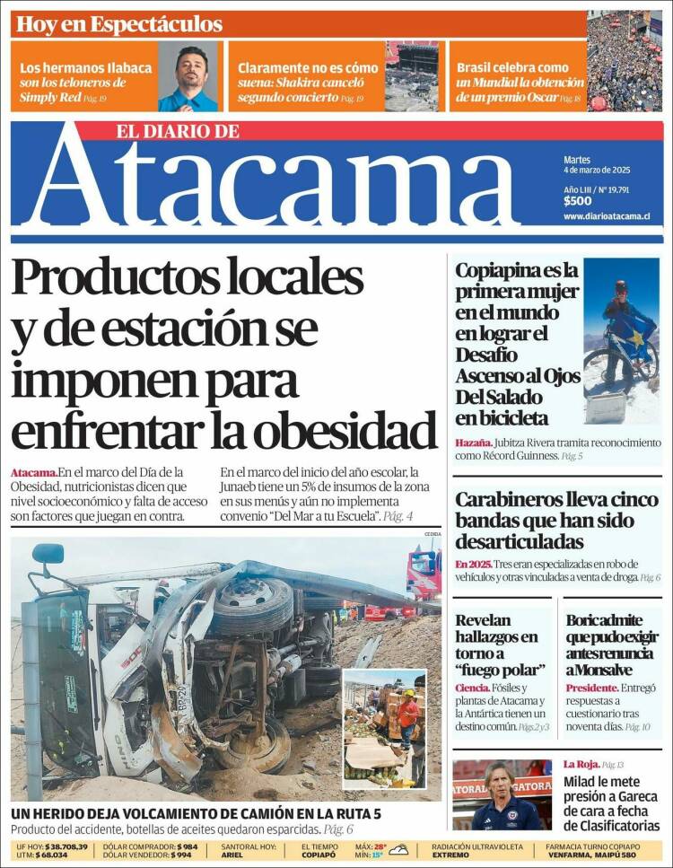 Portada de Diario de Atacama (Chile)