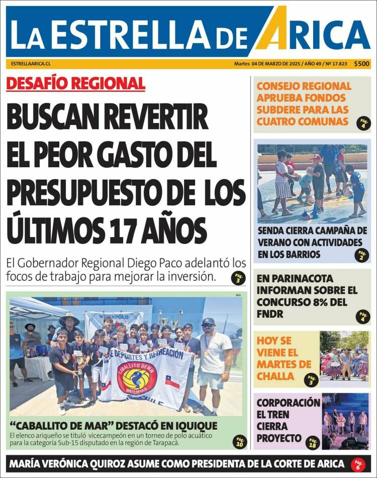 Portada de La Estrella de Arica (Chile)