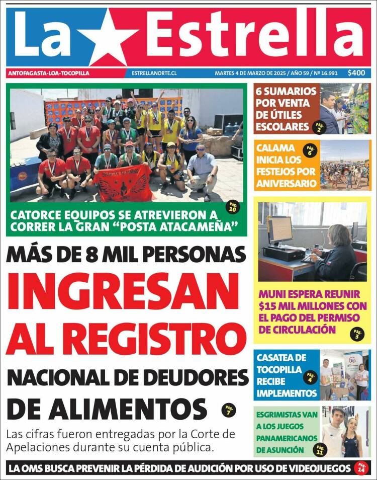 Portada de La Estrella de Tocopilla (Chile)