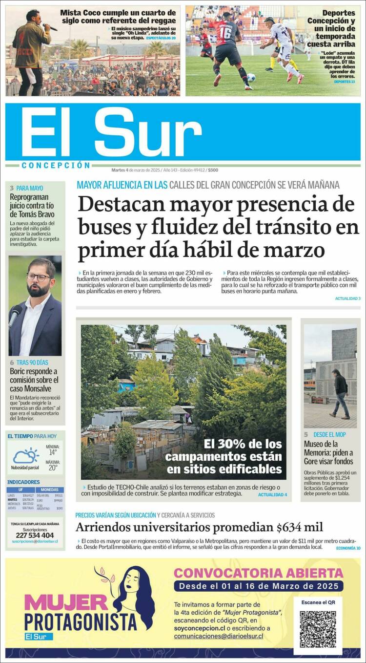 Portada de El Sur (Chile)