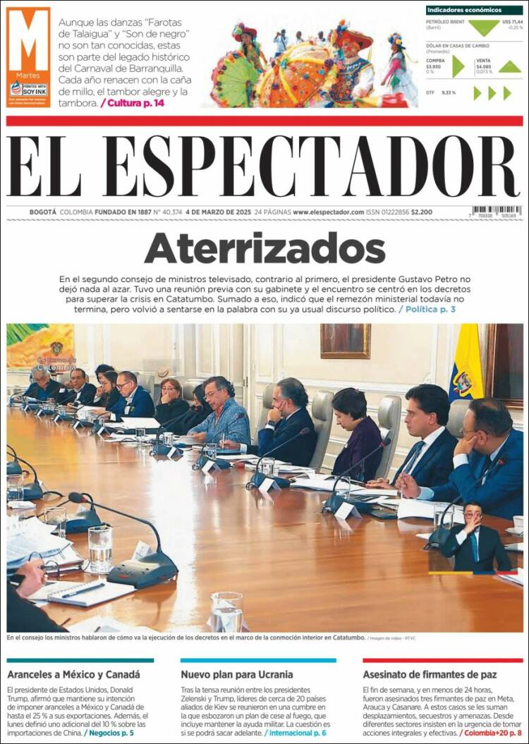 Portada de El Espectador (Colombia)