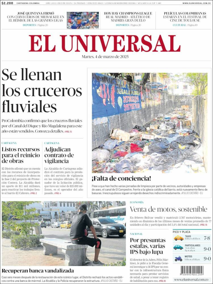 Portada de El Universal (Colombia)
