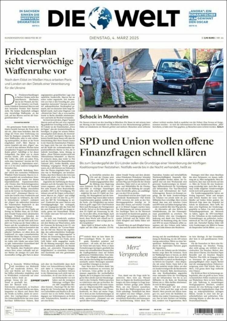 Portada de Die Welt (Alemania)