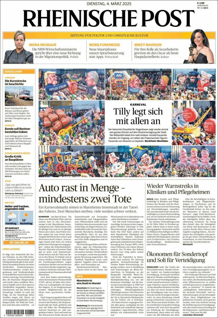 Portada de Rheinische Post (Alemania)
