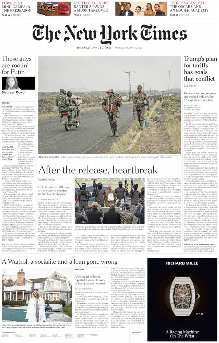 Portada de International New York Times (Europa)