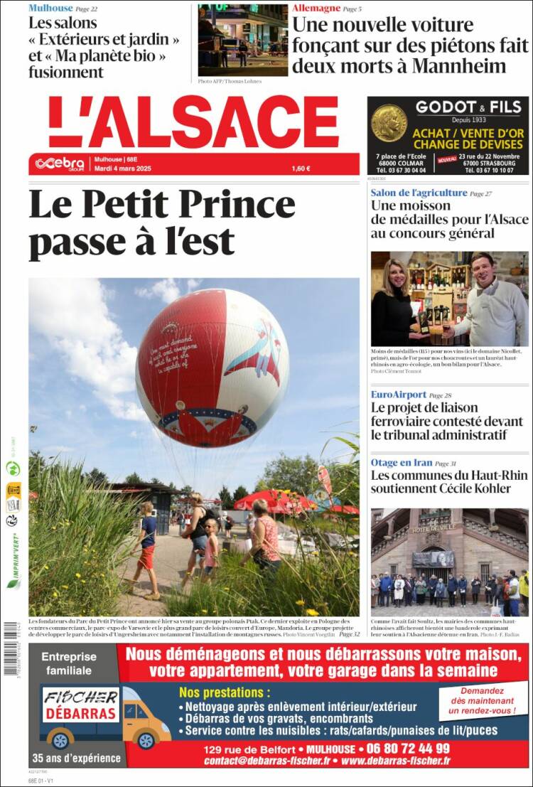 Portada de Journal L'Alsace (Francia)