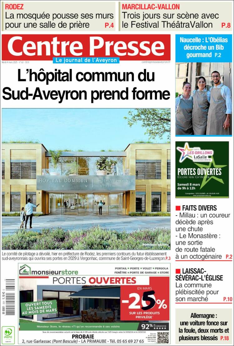 Portada de Centre Presse (Francia)