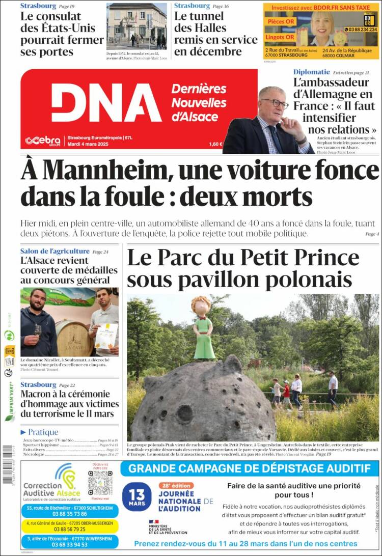 Portada de Les Dernières Nouvelles d'Alsace (Francia)