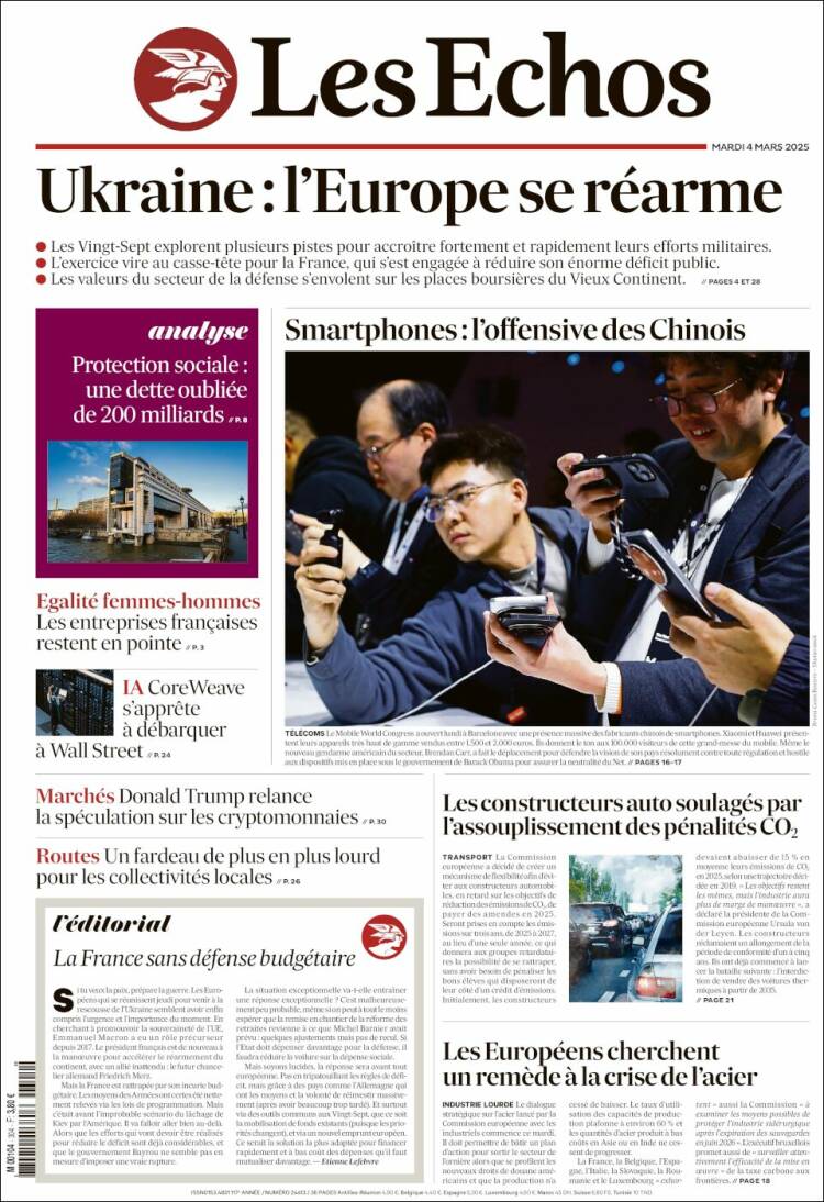 Portada de Les Echos (Francia)