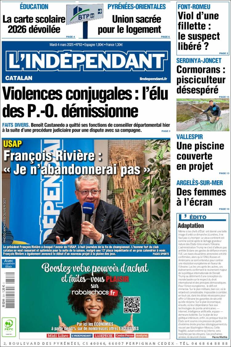 Portada de Le Indépendant (Francia)