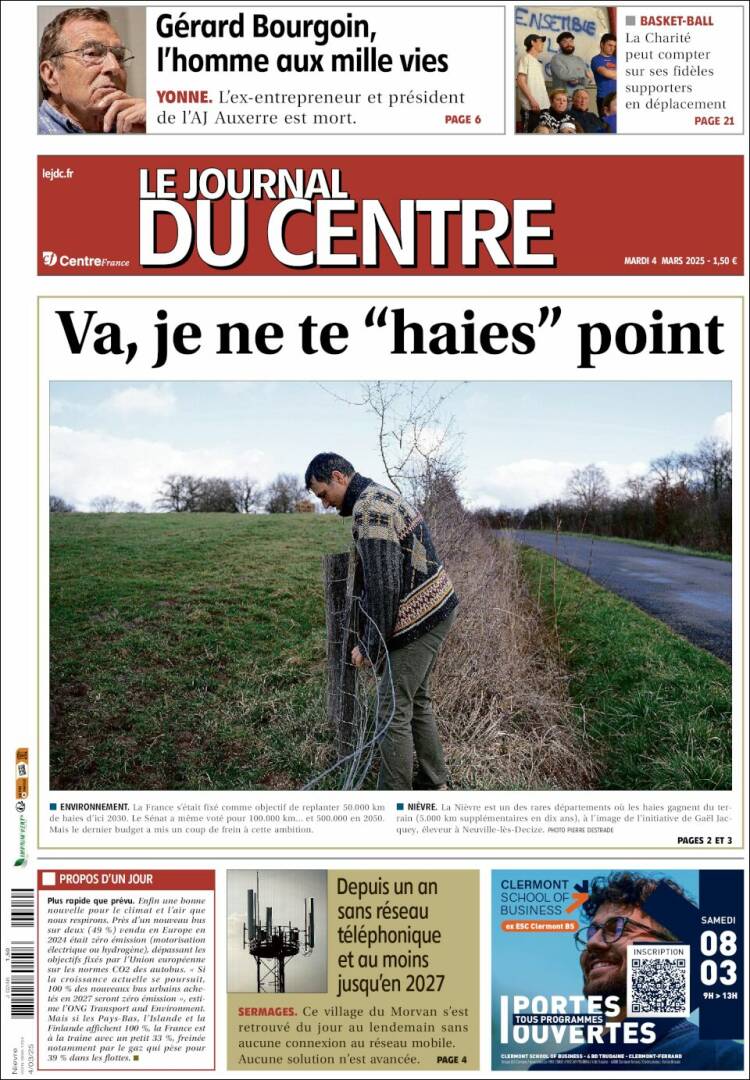 Portada de Le Journal du Centre (Francia)
