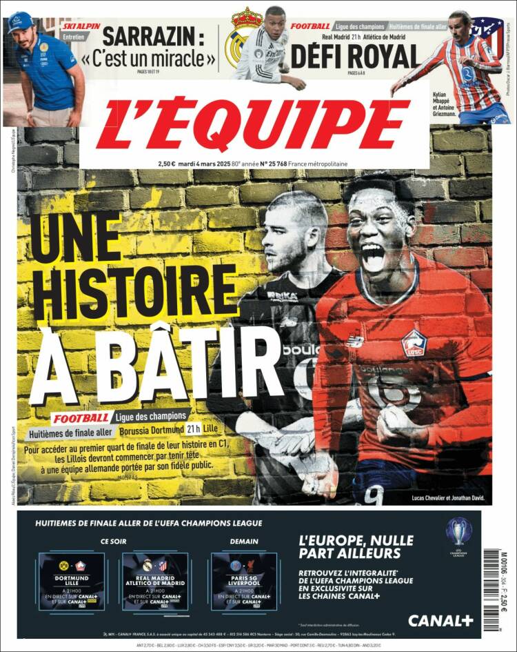 Portada de L'Equipe (Francia)