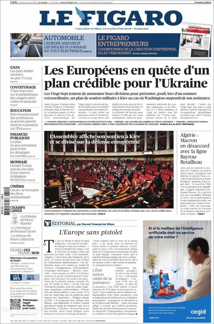 Portada de Le Figaro (Francia)