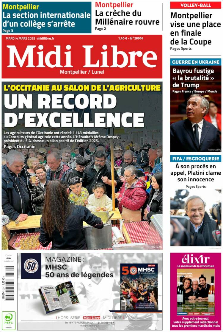 Portada de Midi Libre (Francia)