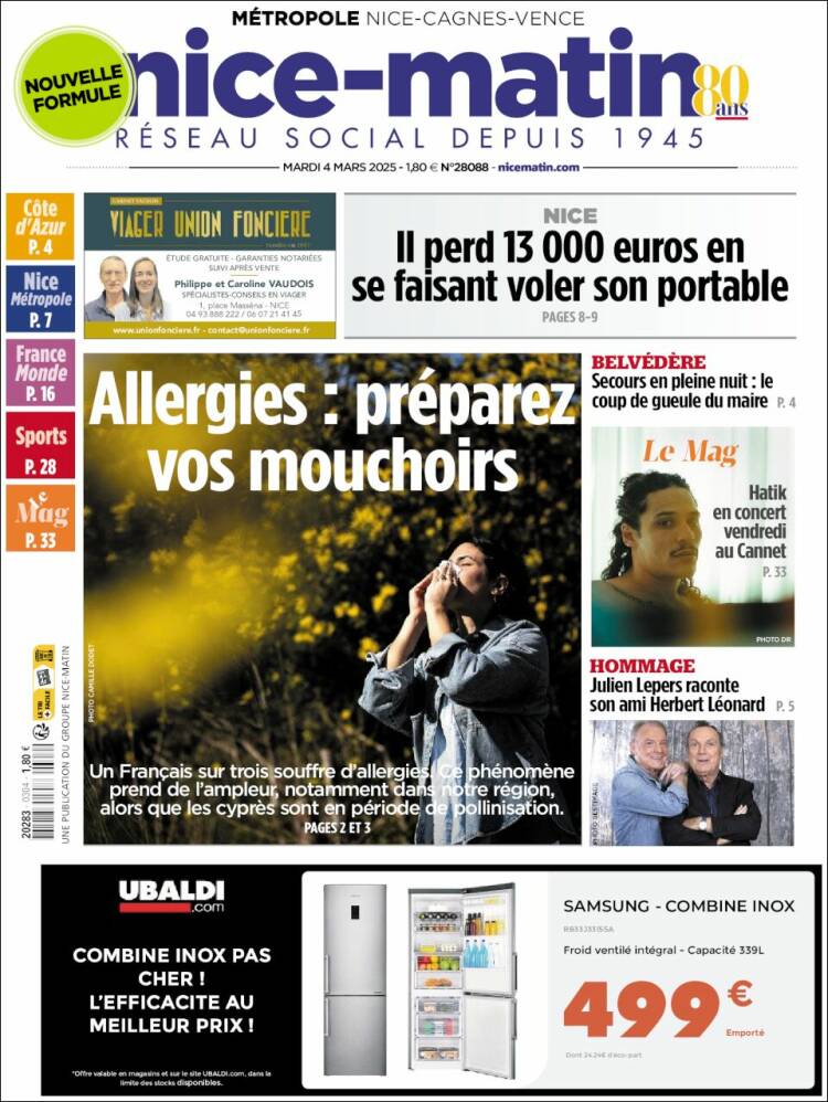 Portada de Nice-Matin (Francia)