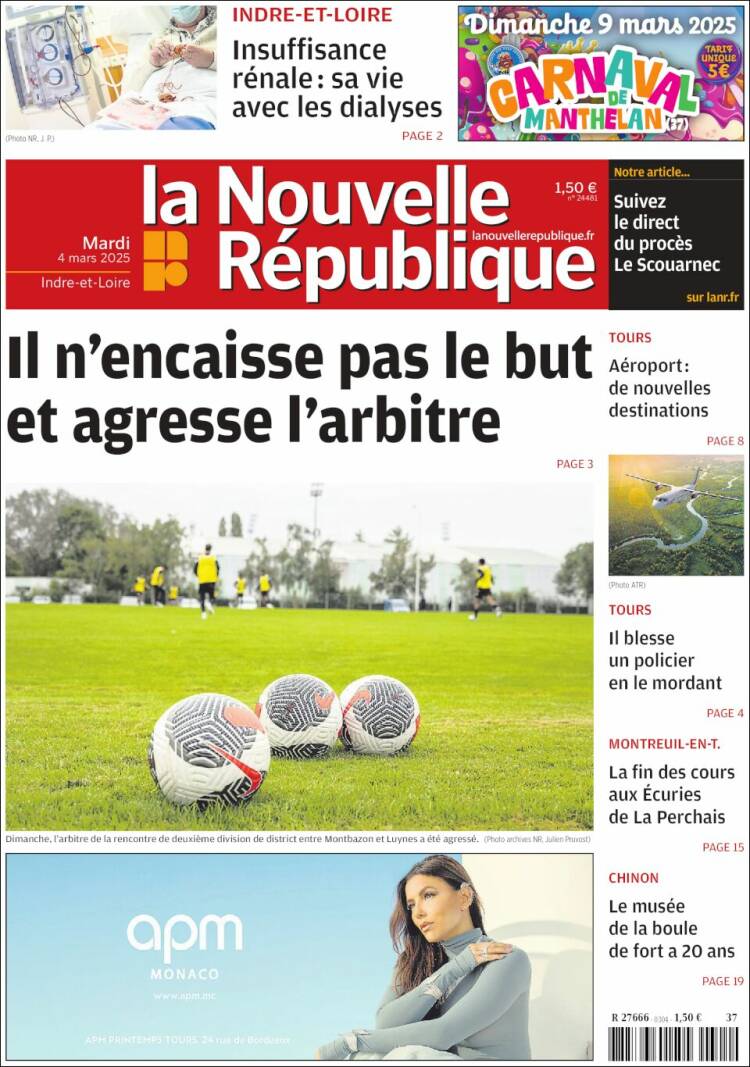 Portada de La Nouvelle Republique (Francia)