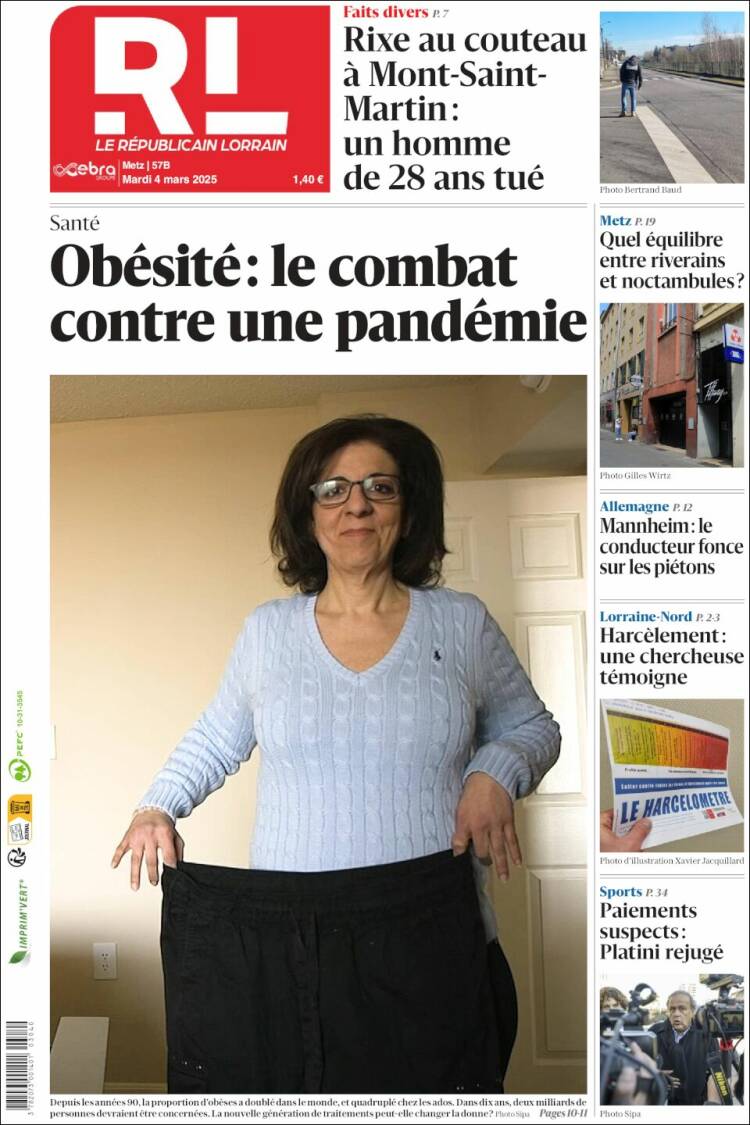 Portada de Le Republicain Lorrain (Francia)