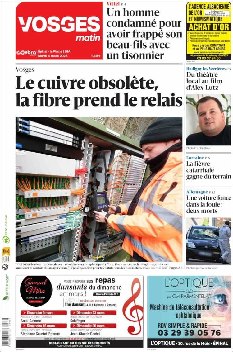 Portada de Vosges Matin (Francia)