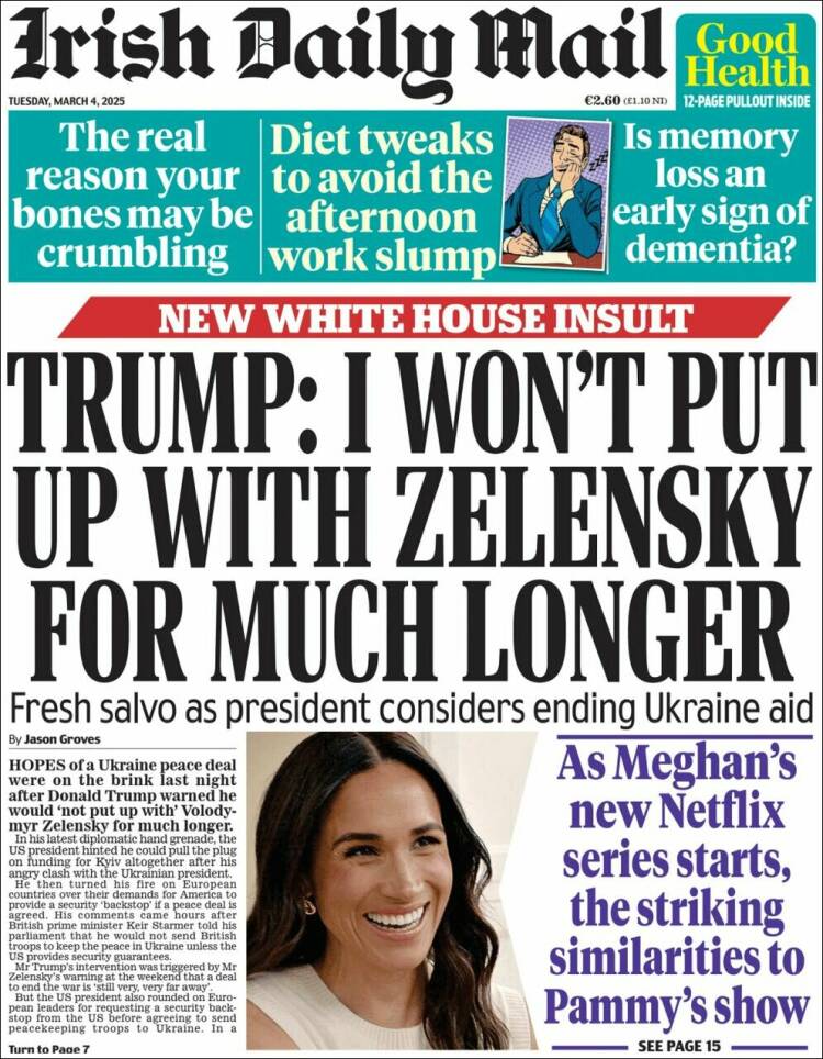 Portada de Irish Daily Mail (Irlanda)