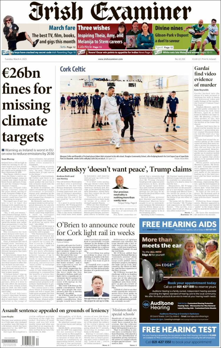 Portada de Irish Examiner (Irlanda)